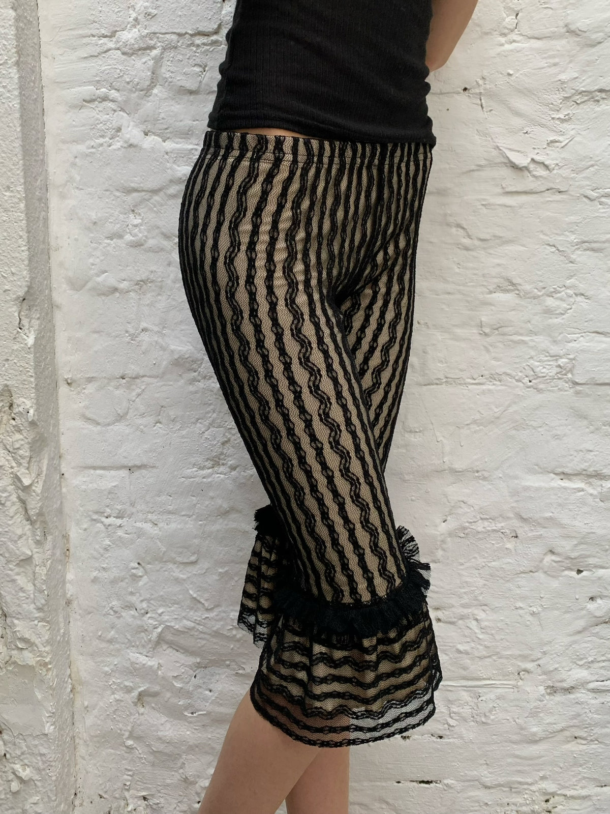 Black and White lace retro striped leggings trousers pants