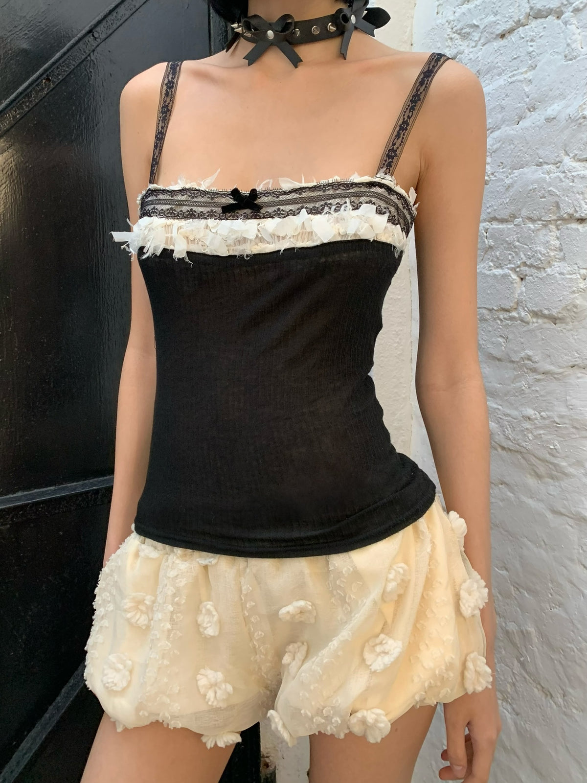 Beige bubble-shaped, puffy, low-waist, stretchy ultra-short pants