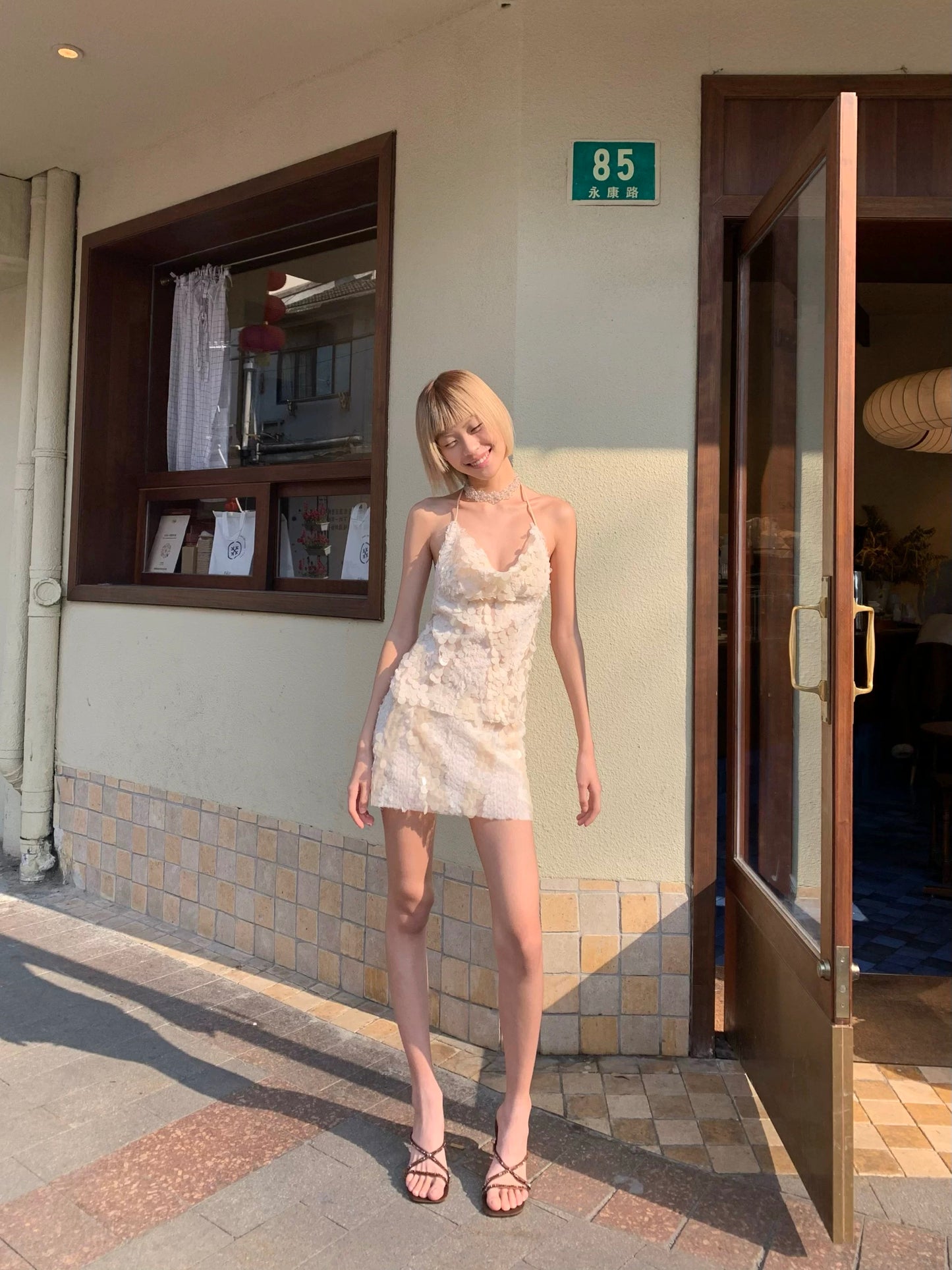 Beautiful mermaid-style with nude color, glittery sequins top