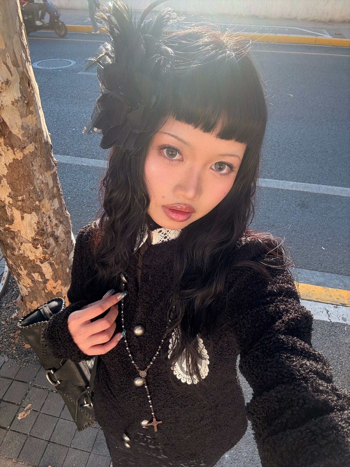 Black knitted woolen sweater / blouse