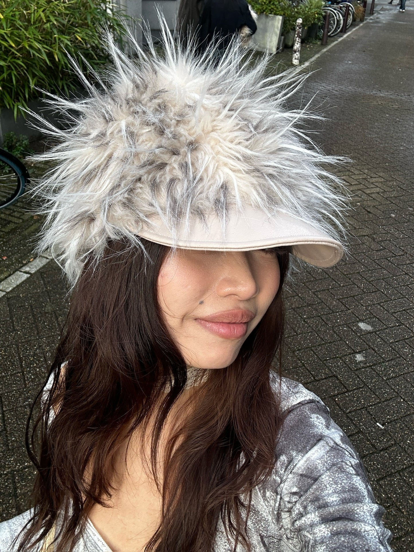 Furry light khaki warm autumn/winter knight hat