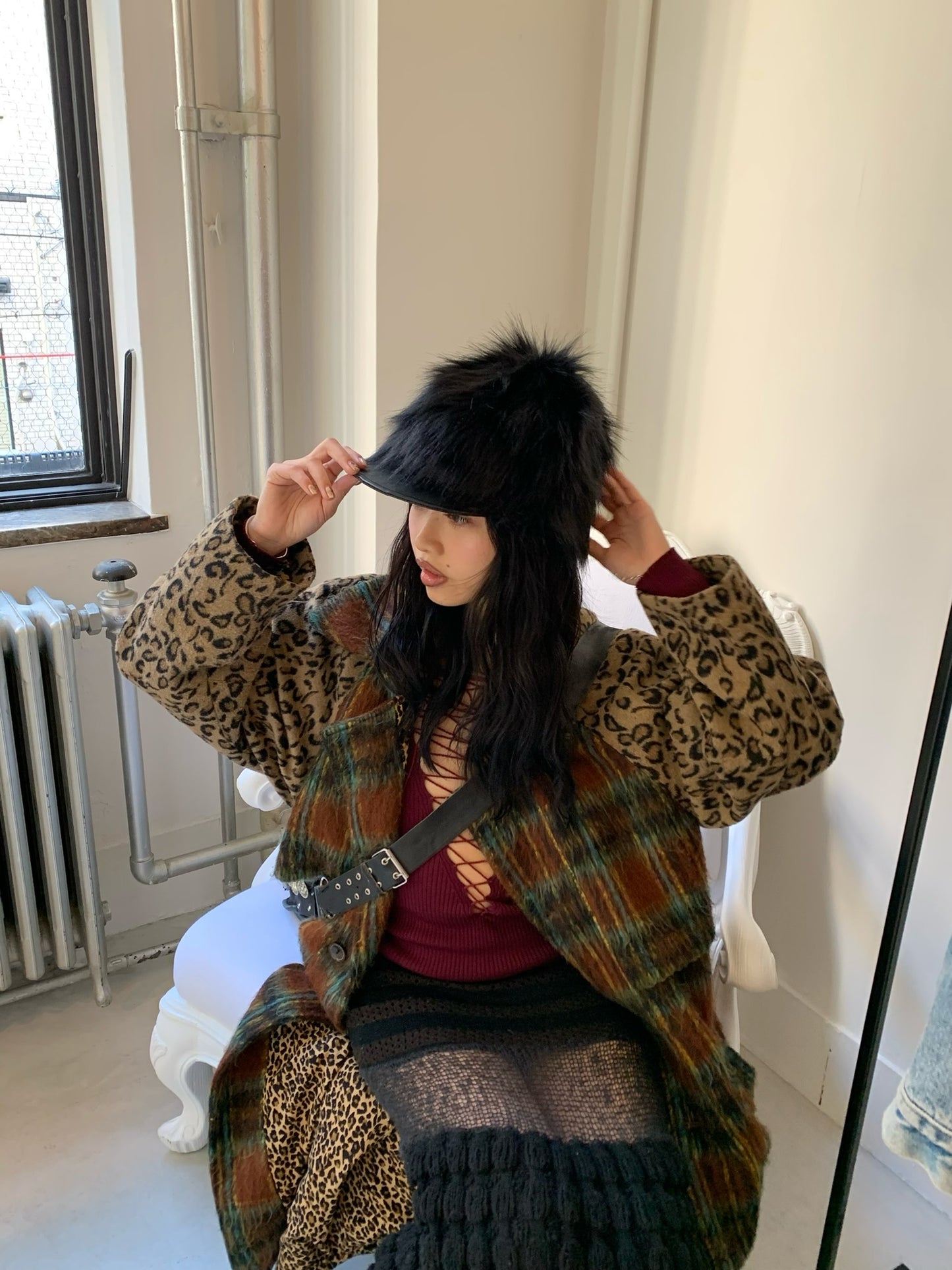 Furry black warm autumn/winter knight hat
