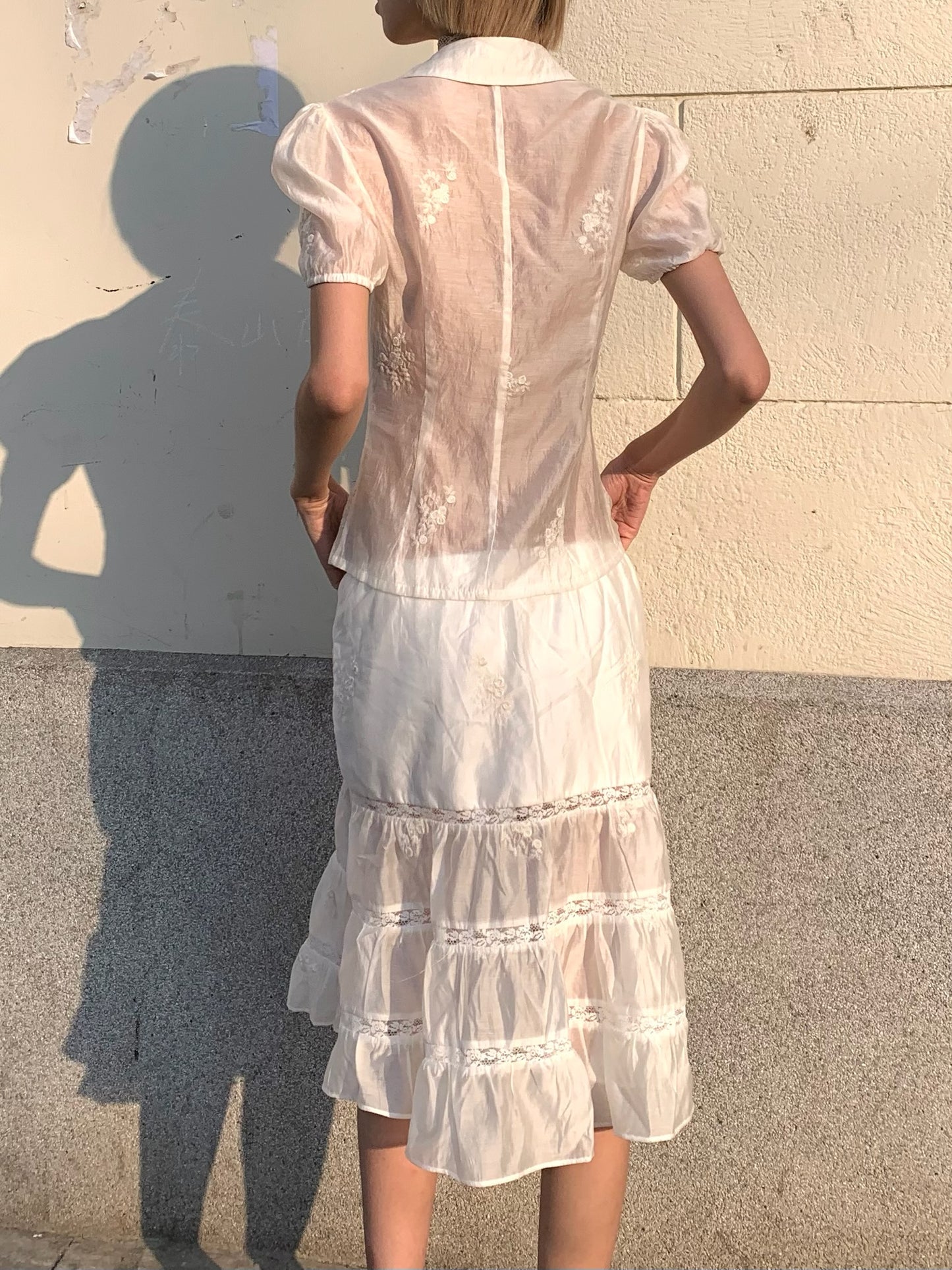 White lace cute Tencel cotton A-line skirt