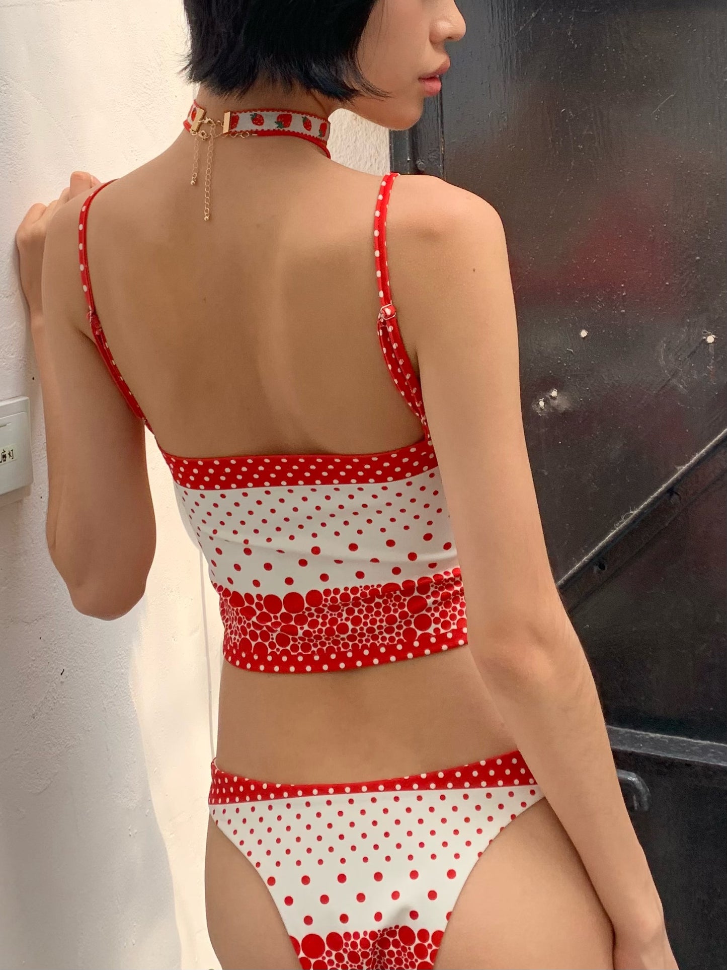 Orange soda polka dot printed three-piece swimsuit bikini - can be purchased separately