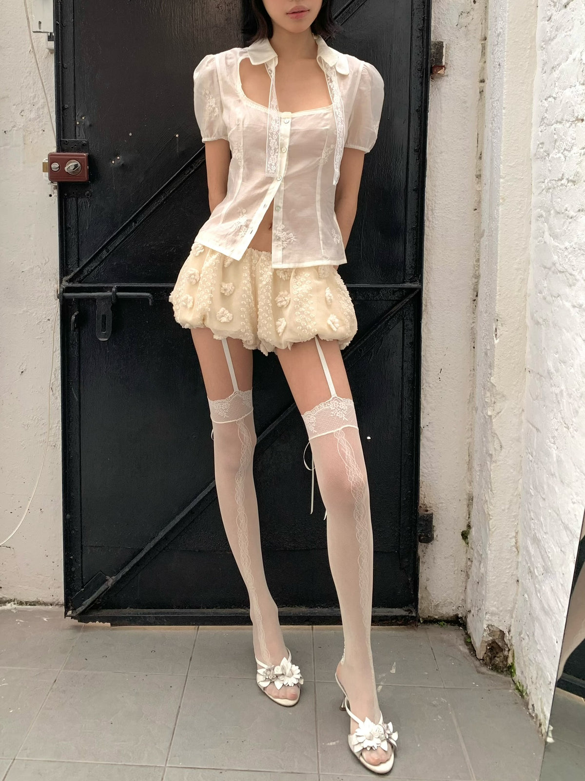 Beigequality suspenders stockings