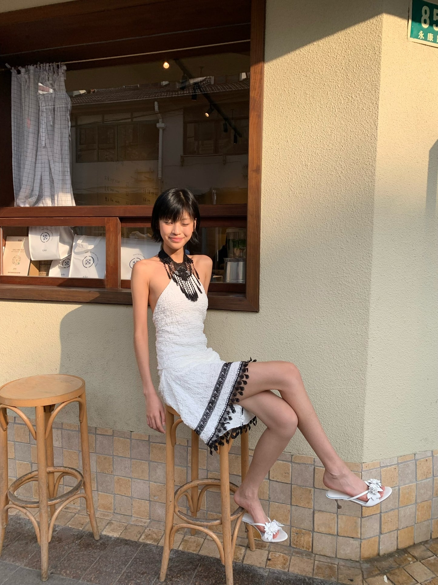 Black and White Contrast Color Stretch Pleated Dress