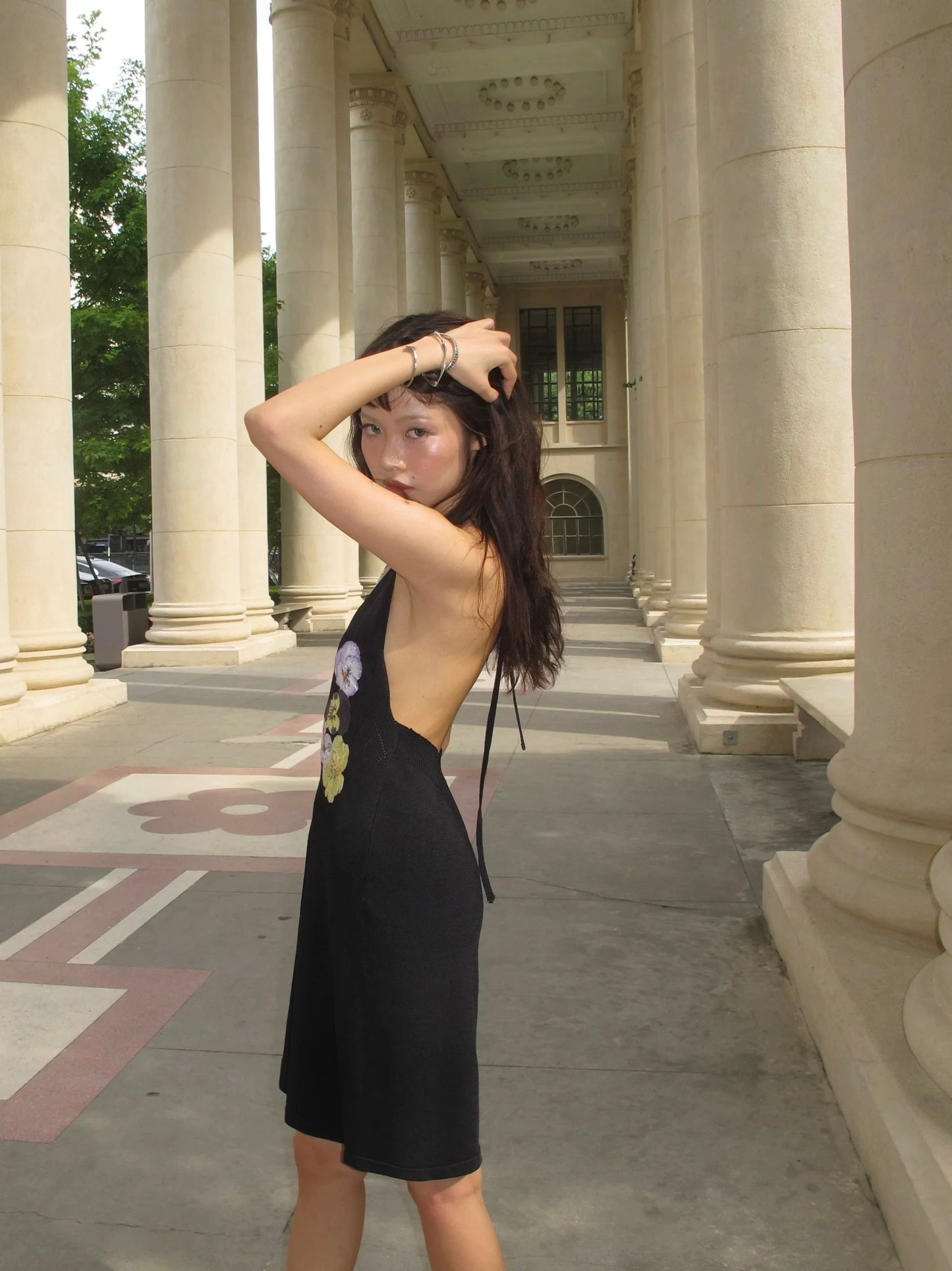 Embroidery knitted dress purple/black