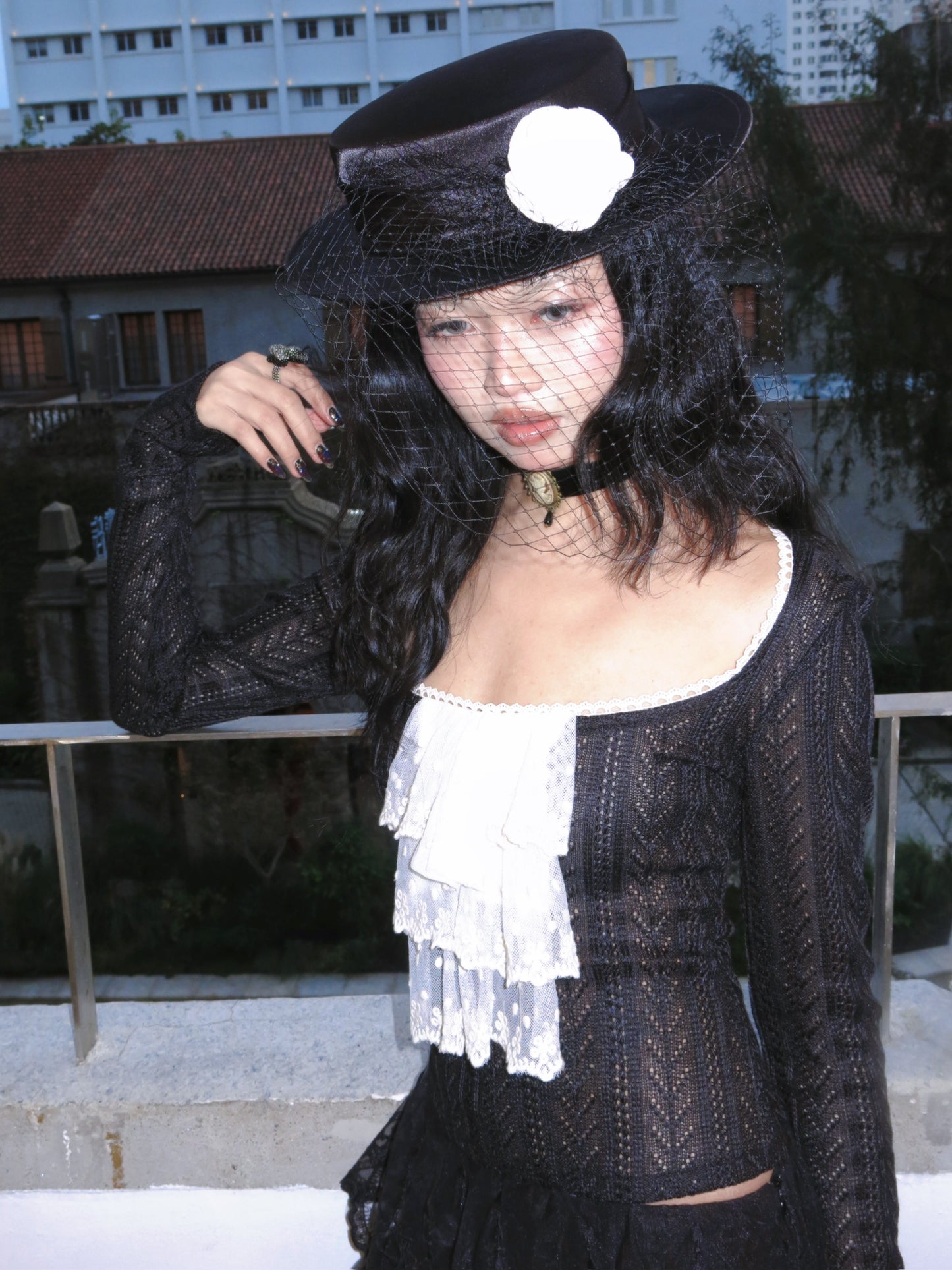 Black Swan or Cinderella Vintage Courtier-style Knitted Stretch Top