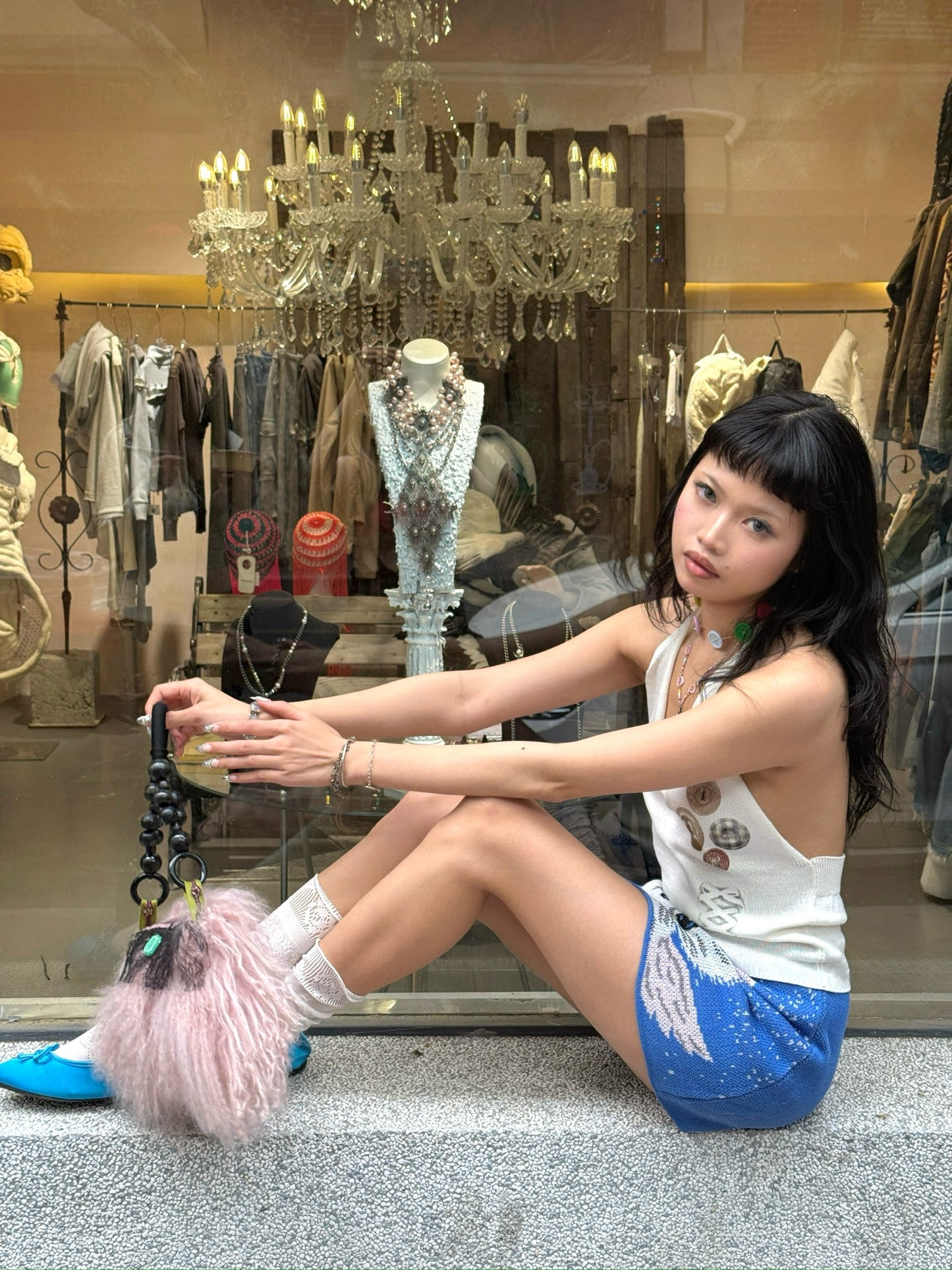 Kitten knitted skirt + button printed top. Can be purchased separately