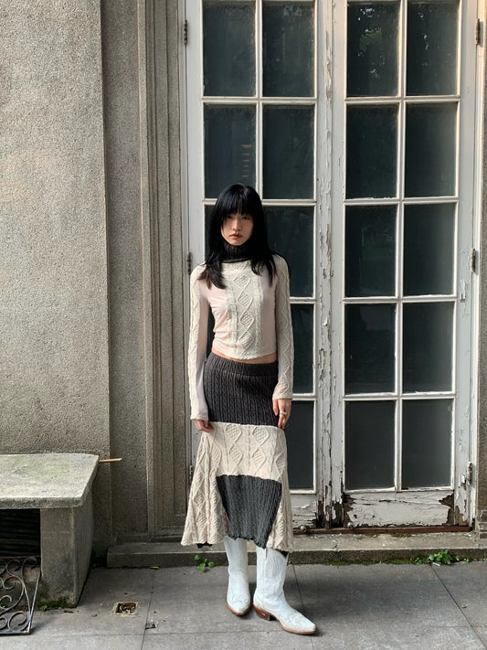 Original patchwork knitted stretch slimming design top + half skirt （can be bought separately