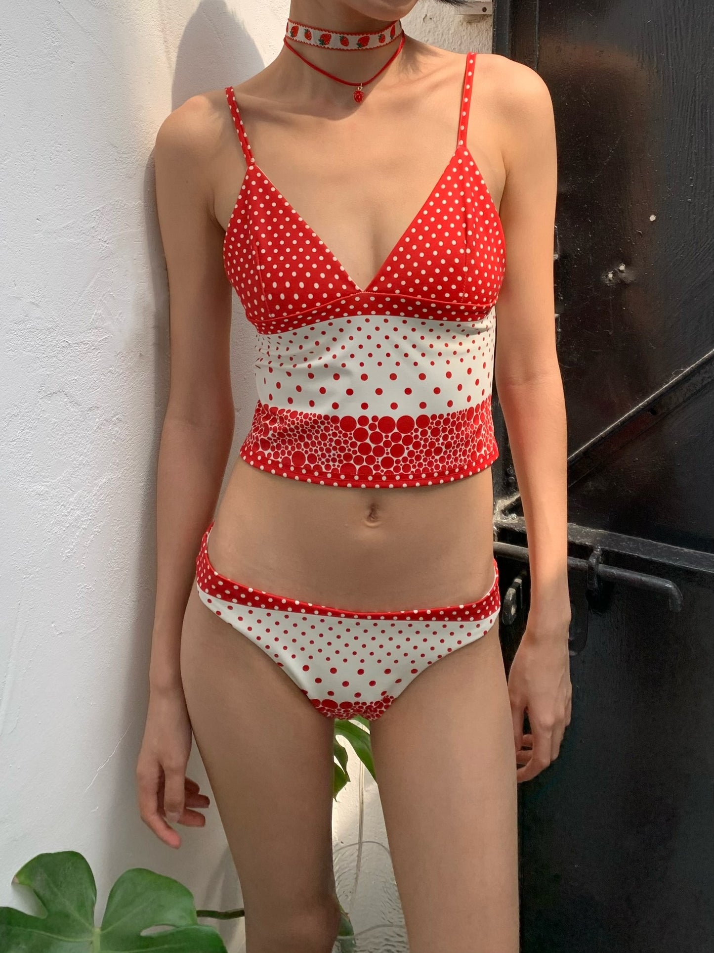 Orange soda polka dot printed three-piece swimsuit bikini - can be purchased separately