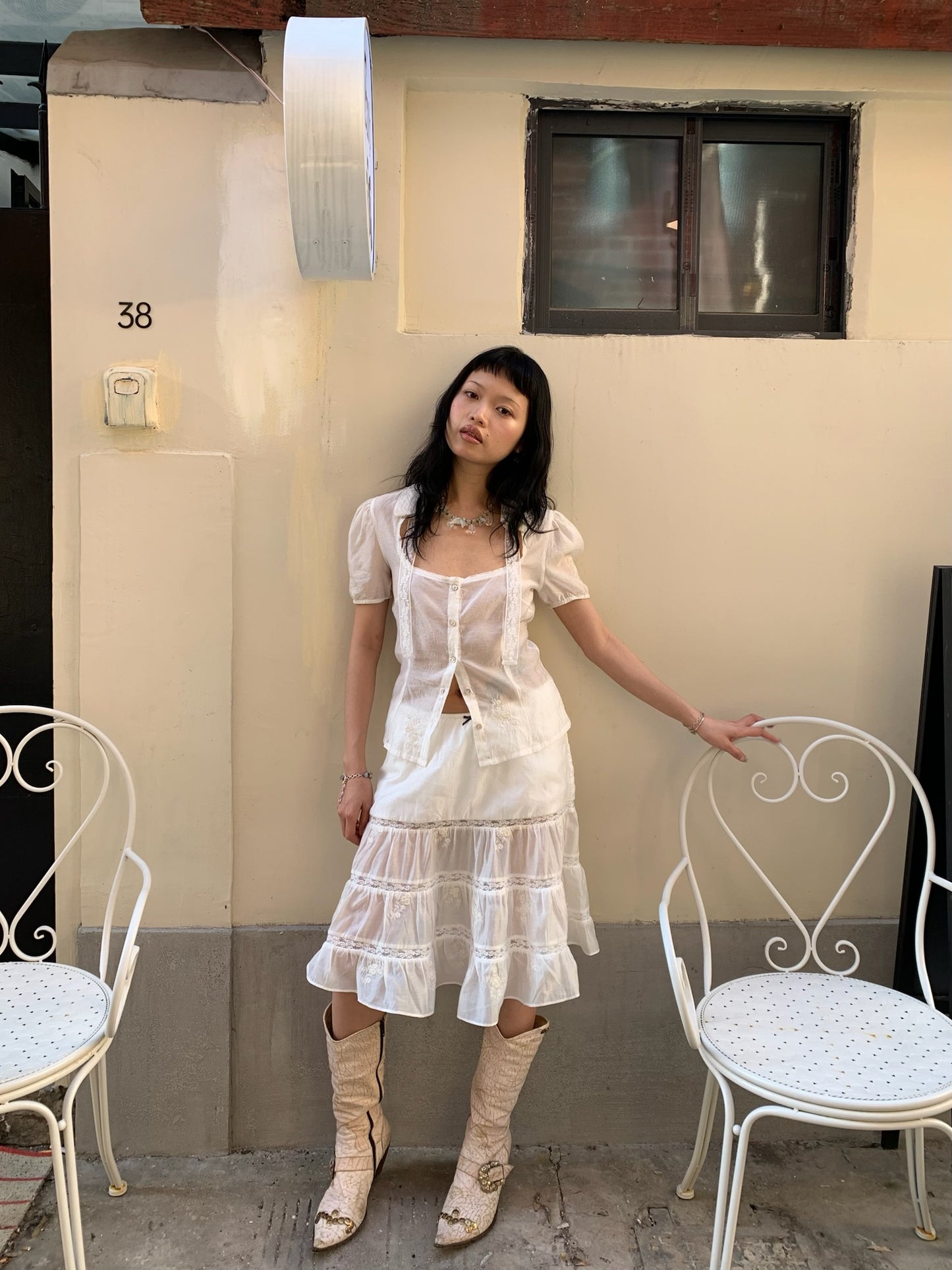 White lace cute Tencel cotton A-line skirt