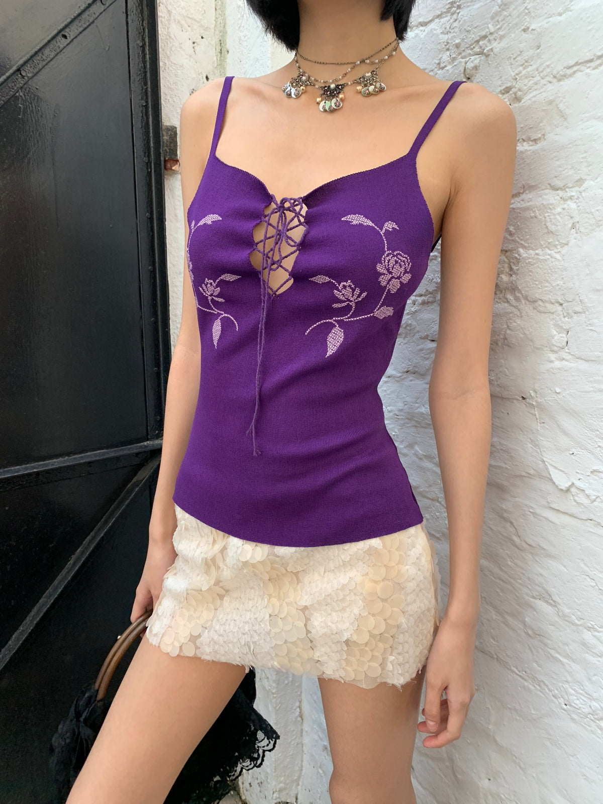 Sea Blue/Grape Purple Original Knitted Stretchable Adjustable Shoulder Strap Top