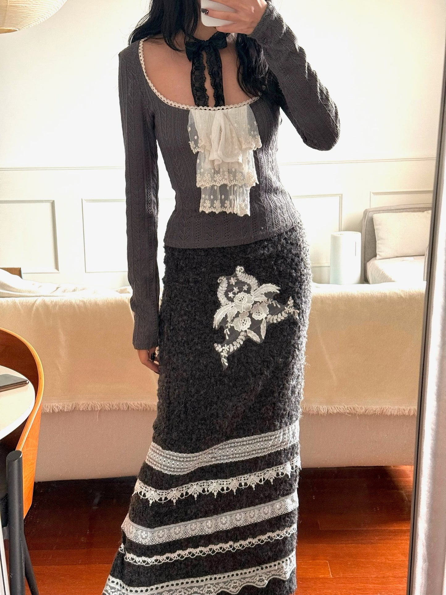 Black Swan or Cinderella Vintage Courtier-style Knitted Stretch Top