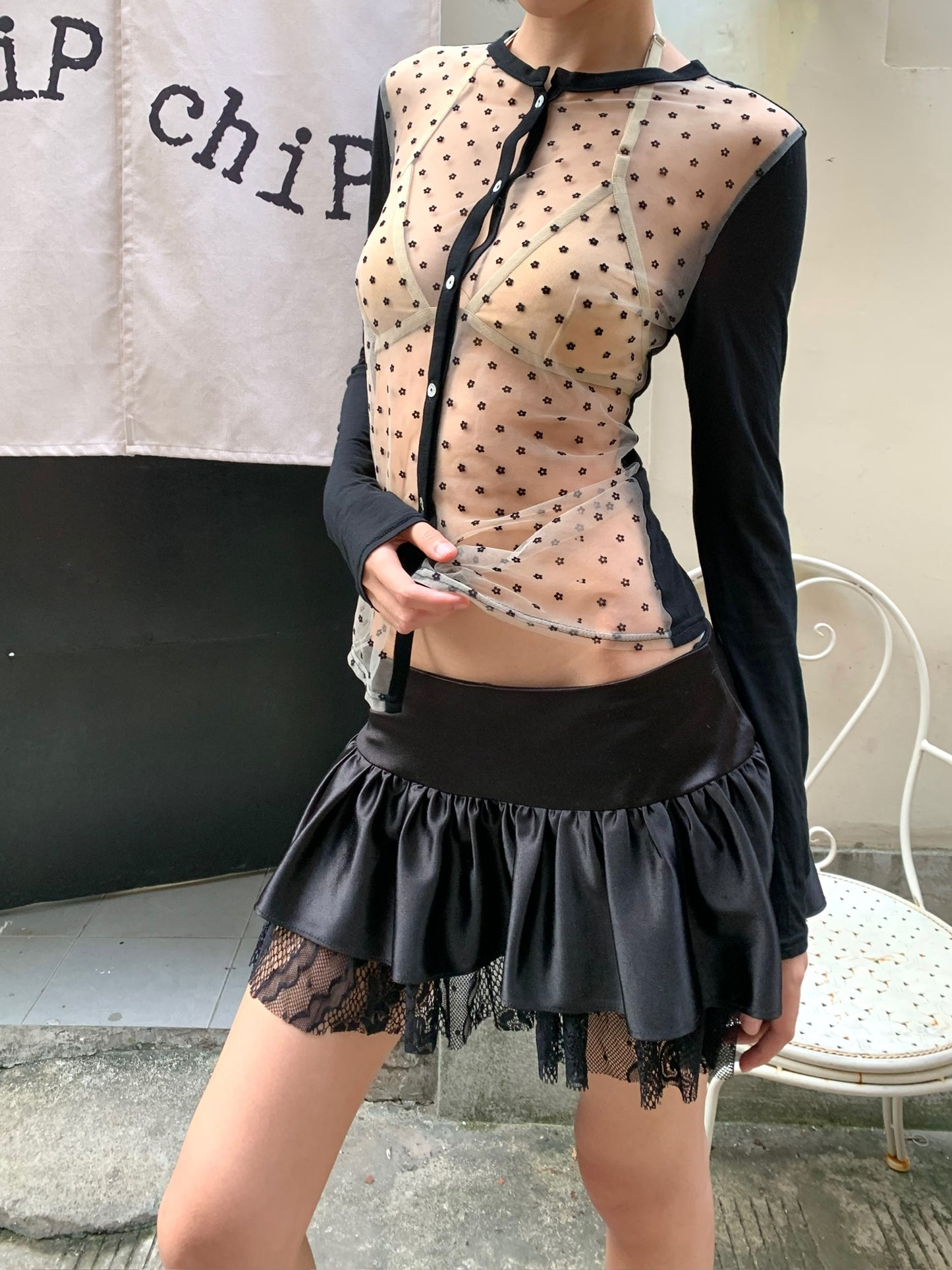 Patchwork black knitted cardigan
