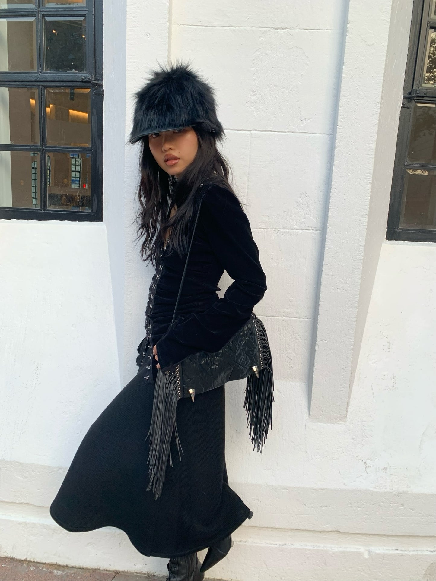 Furry black warm autumn/winter knight hat