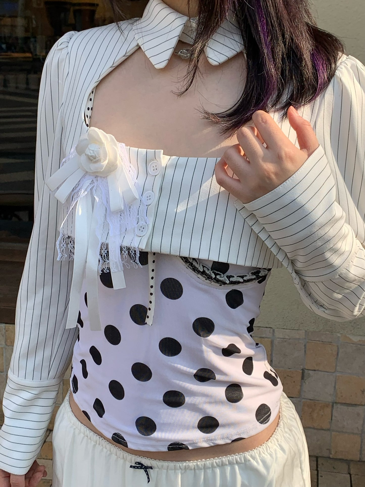 Black and white striped short jacket
