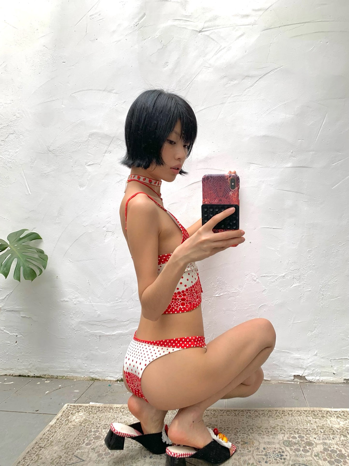 Orange soda polka dot printed three-piece swimsuit bikini - can be purchased separately