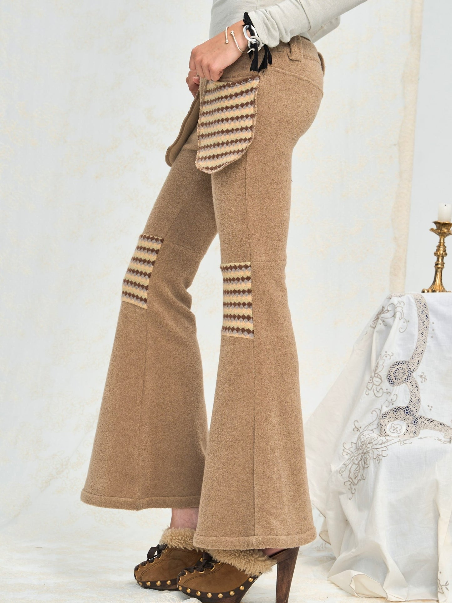 The most comfortable autumn-winter pants!! Two-color stretchy multi-color low-rise flared pants