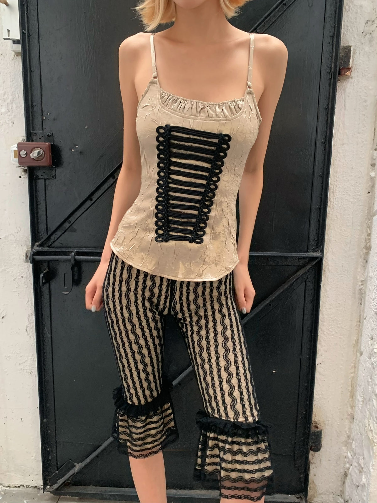 Black and White lace retro striped leggings trousers pants