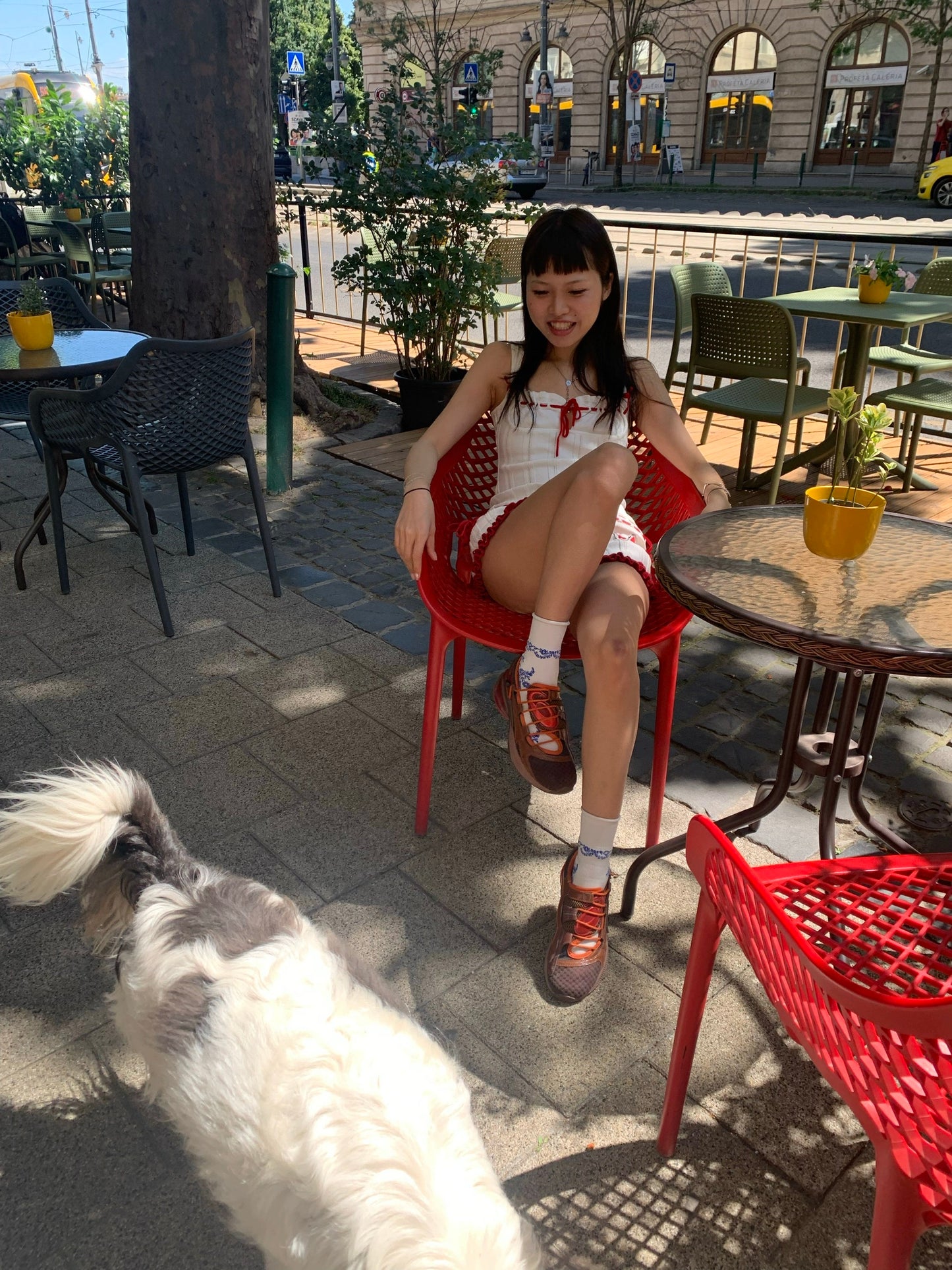 Red and white top + shorts knit set