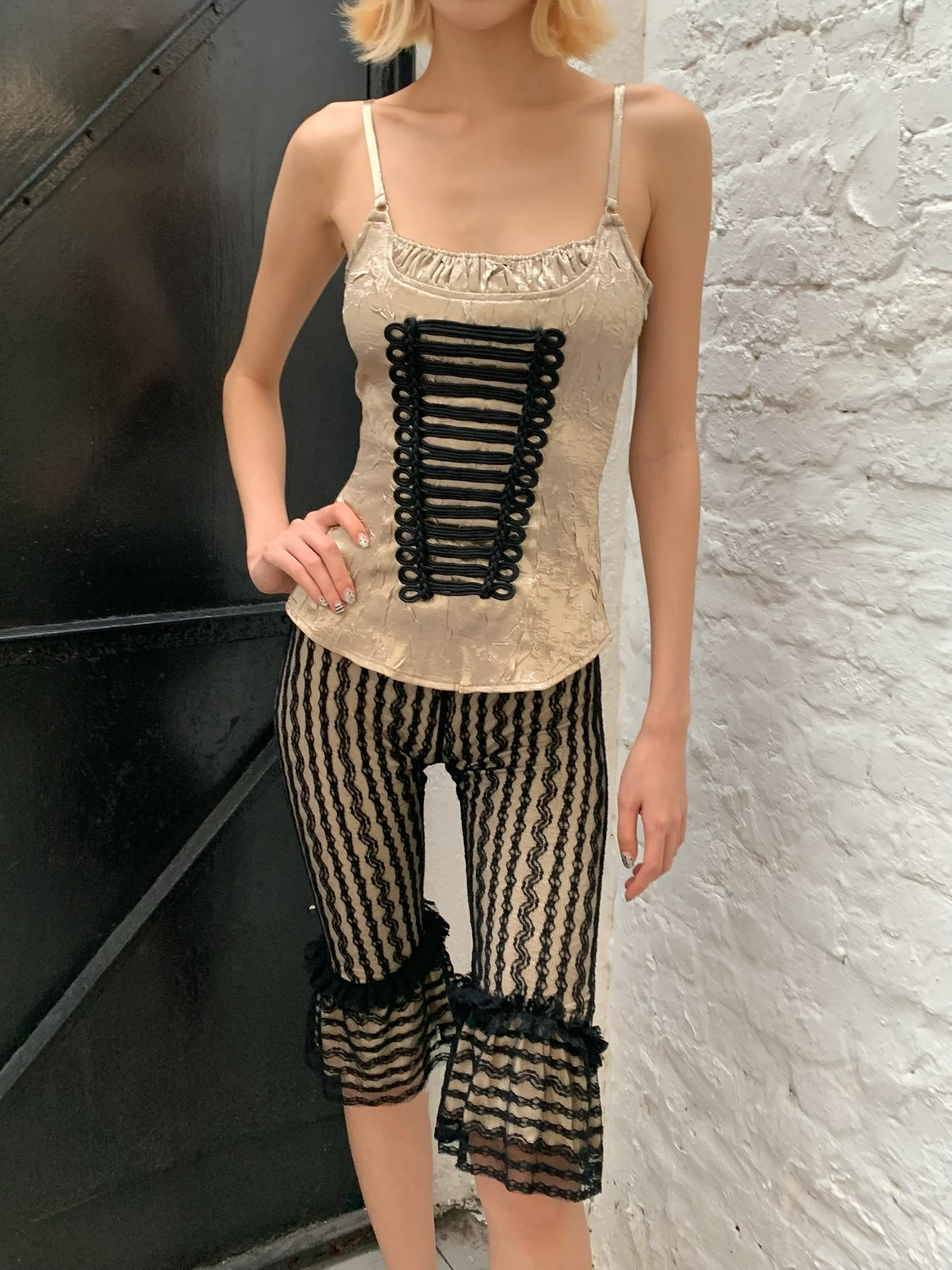 Black and White lace retro striped leggings trousers pants