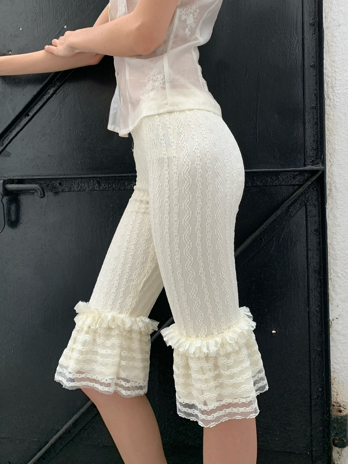 Black and White lace retro striped leggings trousers pants