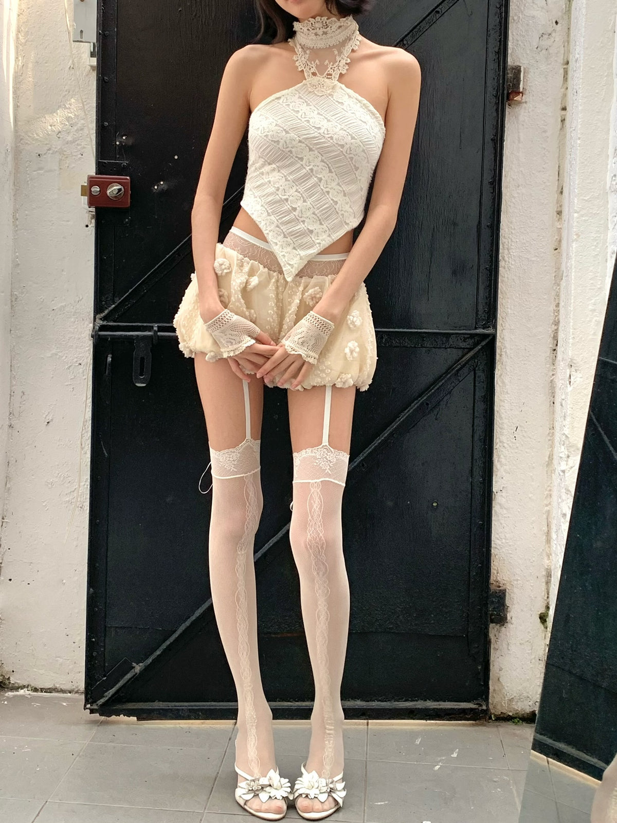Beigequality suspenders stockings
