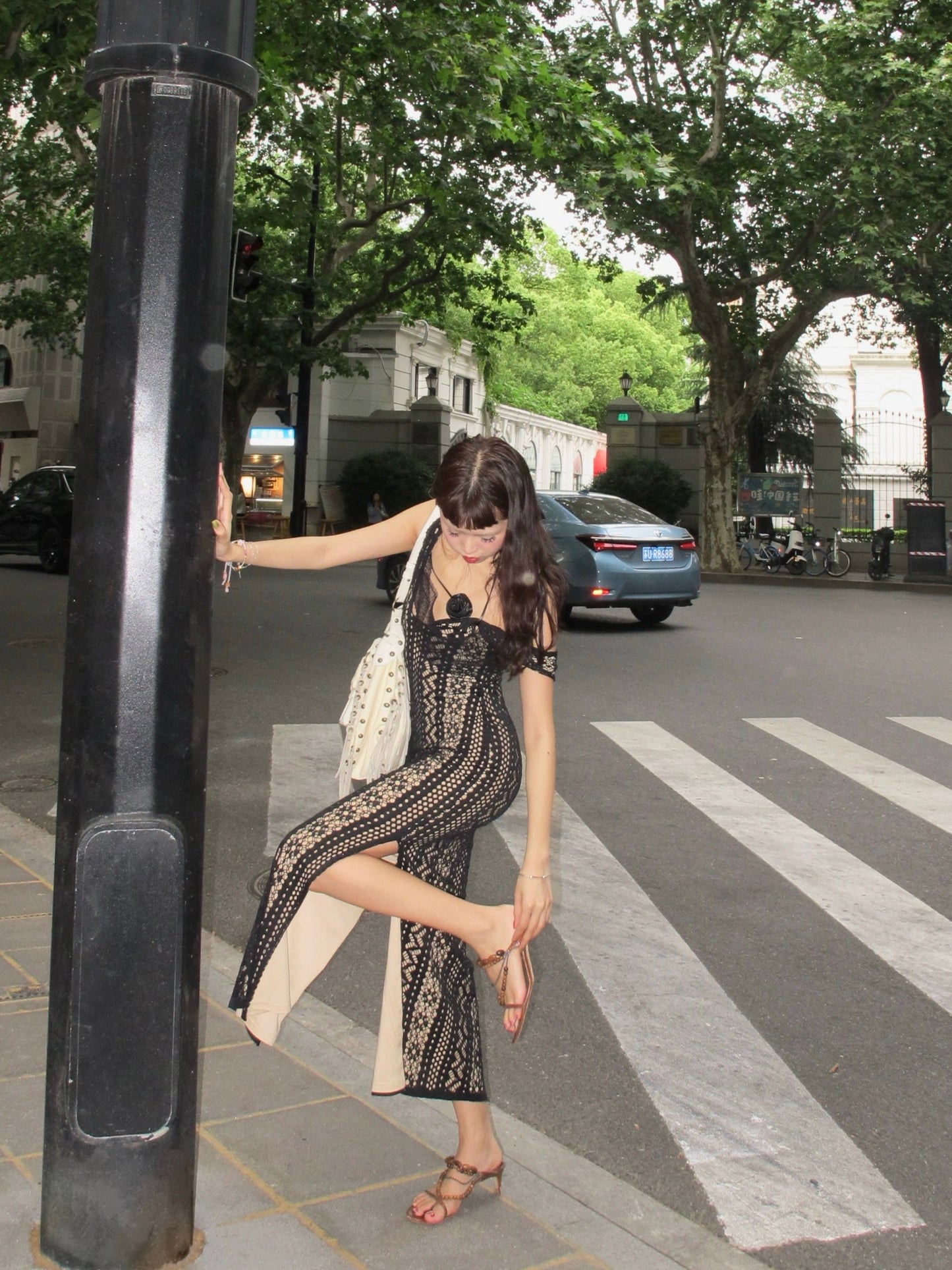 Black Widow sexy lace slit long original design dress