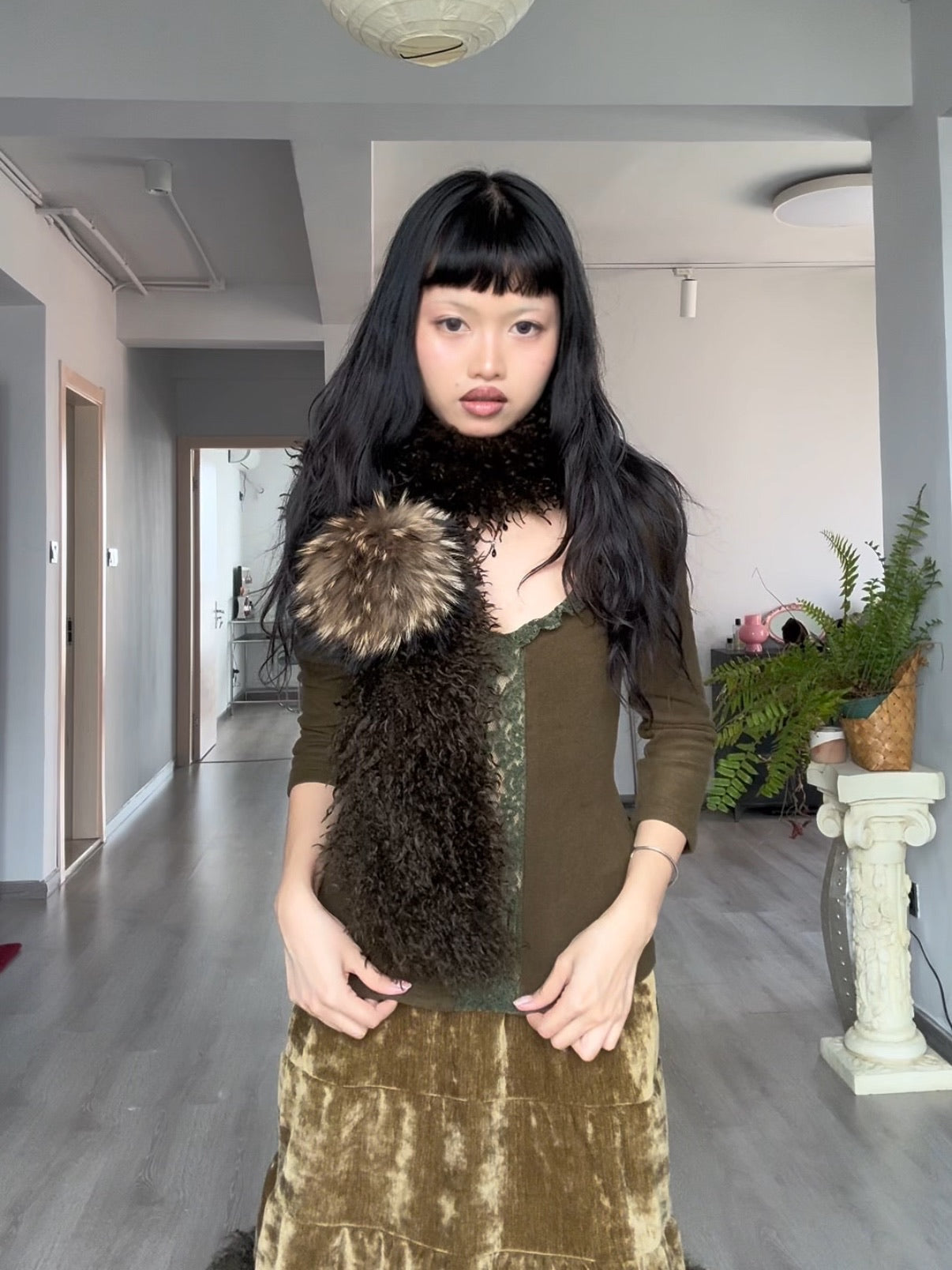 Shade Green Vintage Lace Long-Sleeved Turtleneck Top
