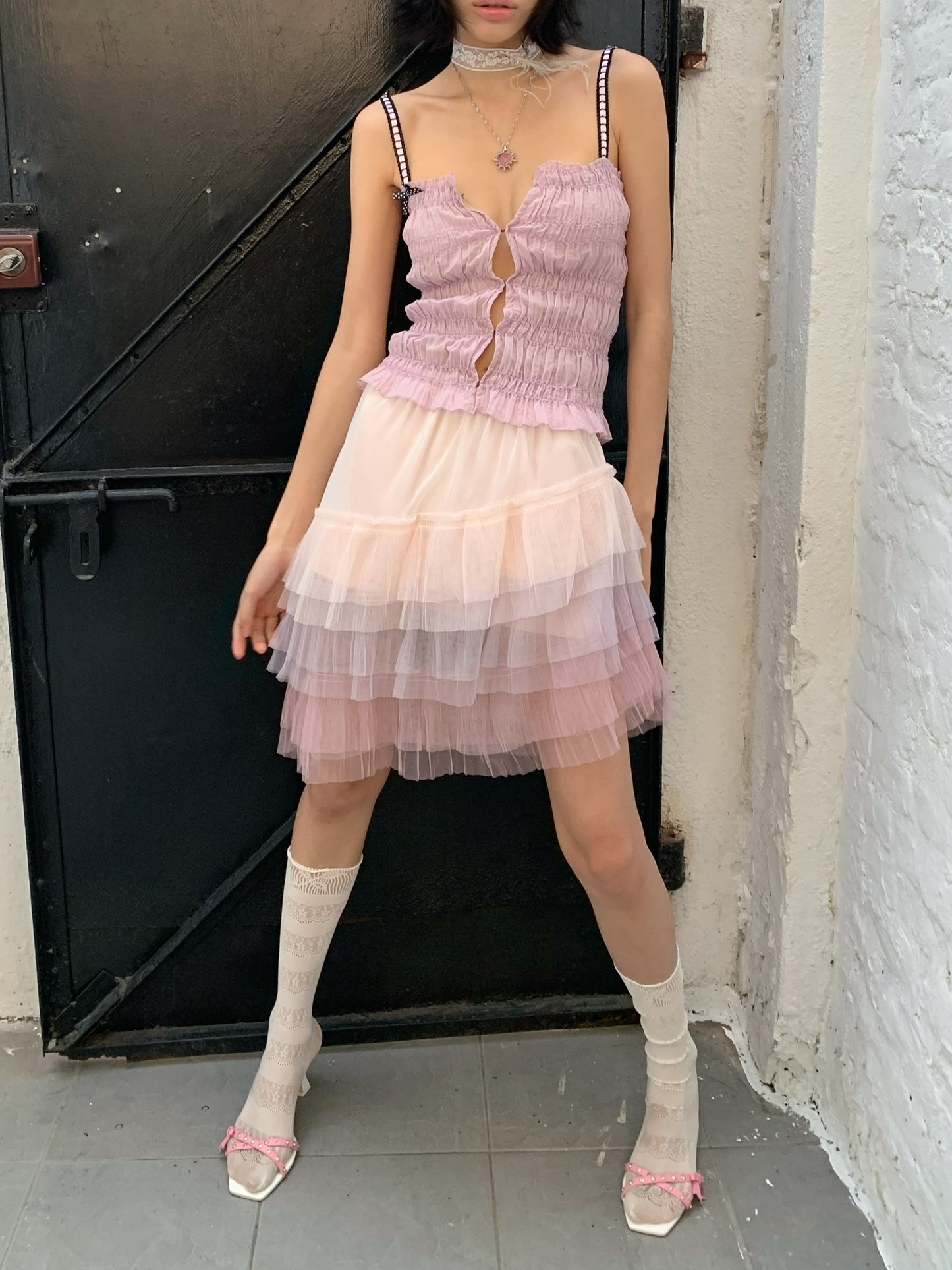 Purple playful and cute pleated fitted  top