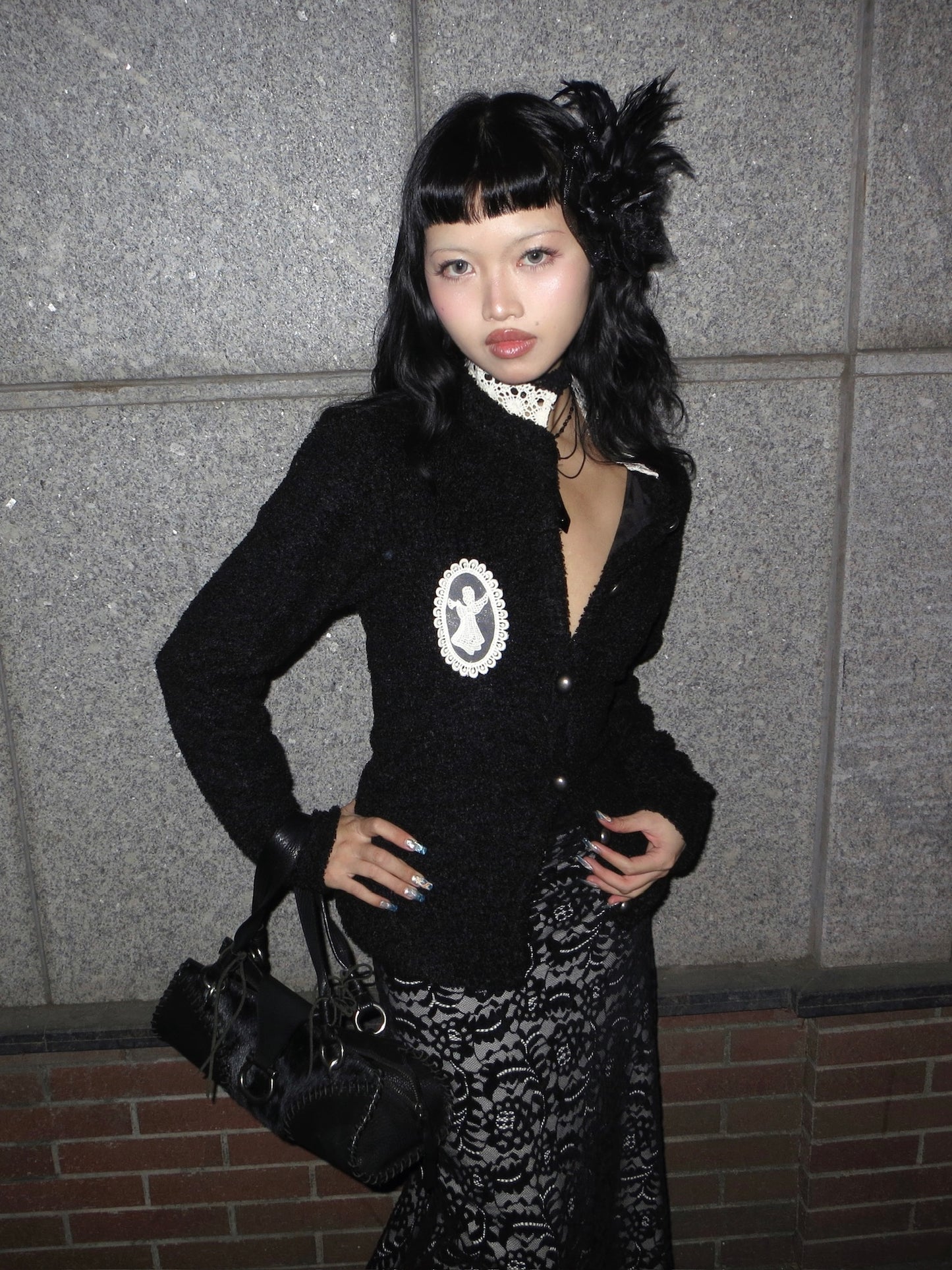 Black knitted woolen sweater / blouse