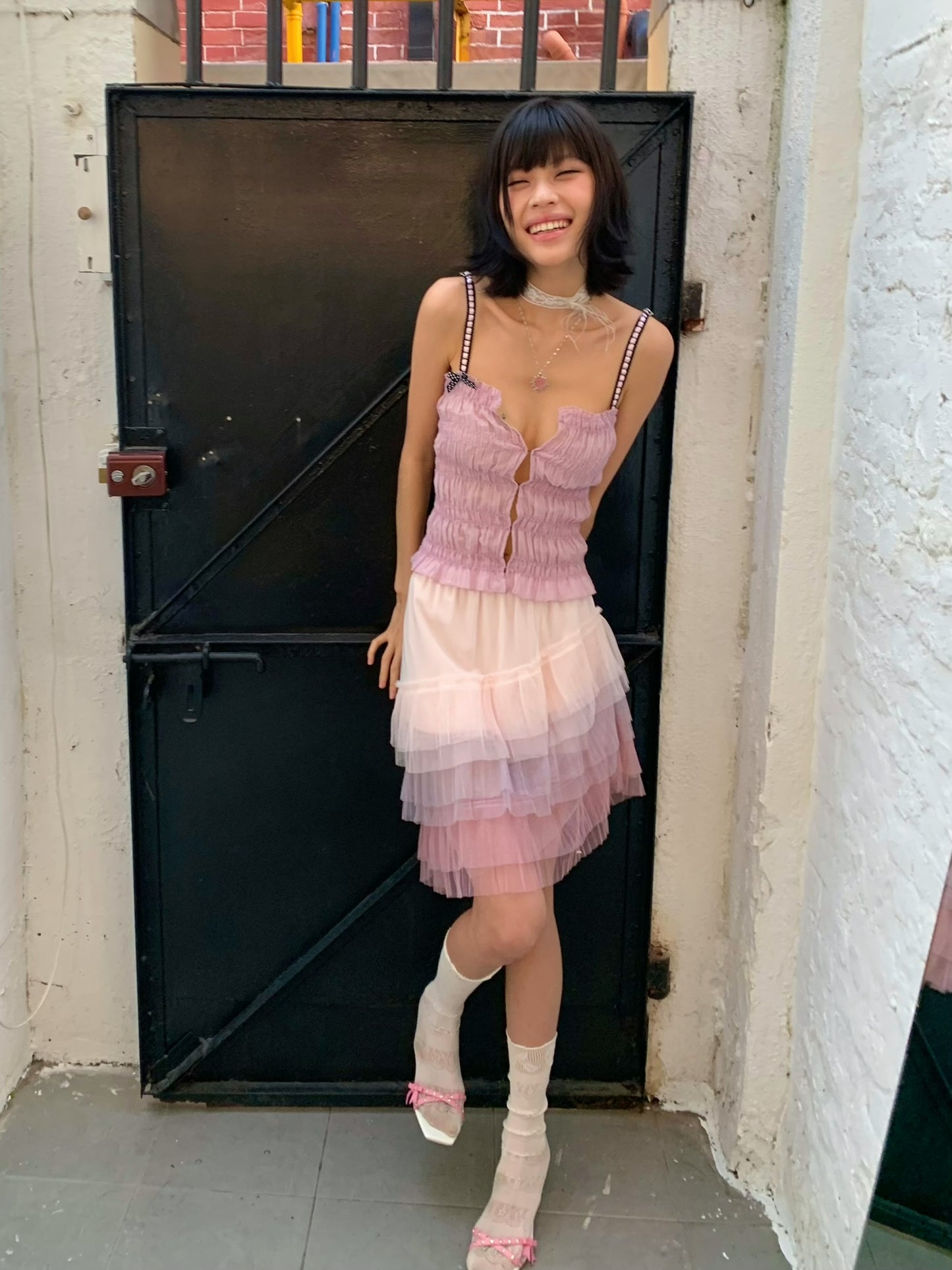 Purple playful and cute pleated fitted  top