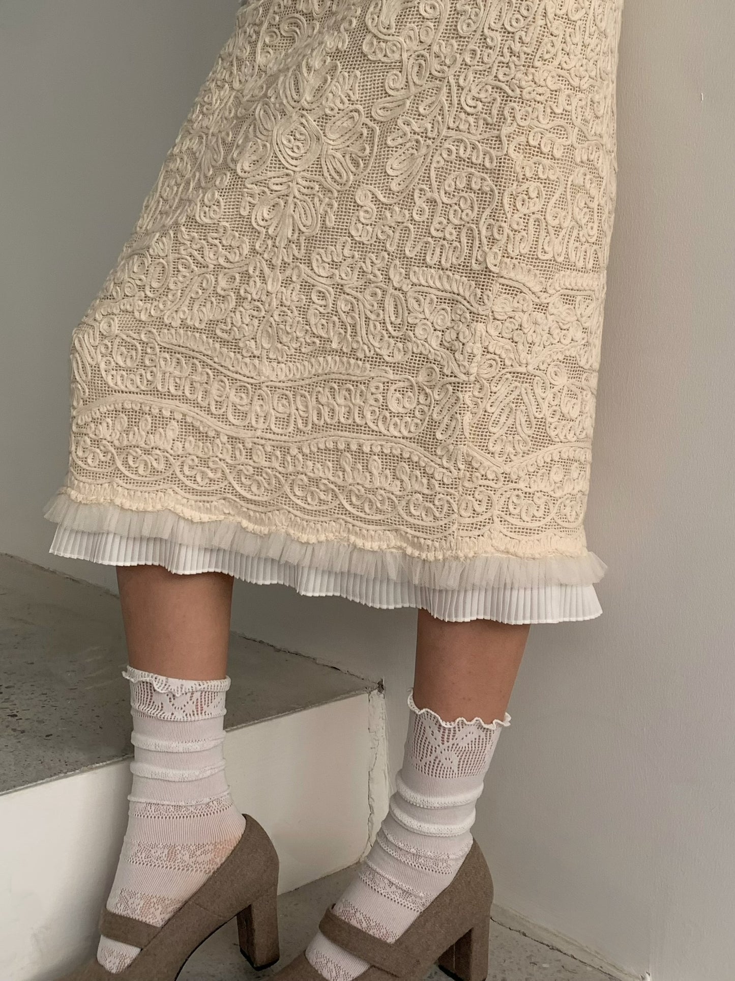 Embroidered Lace skirt With Thick lining