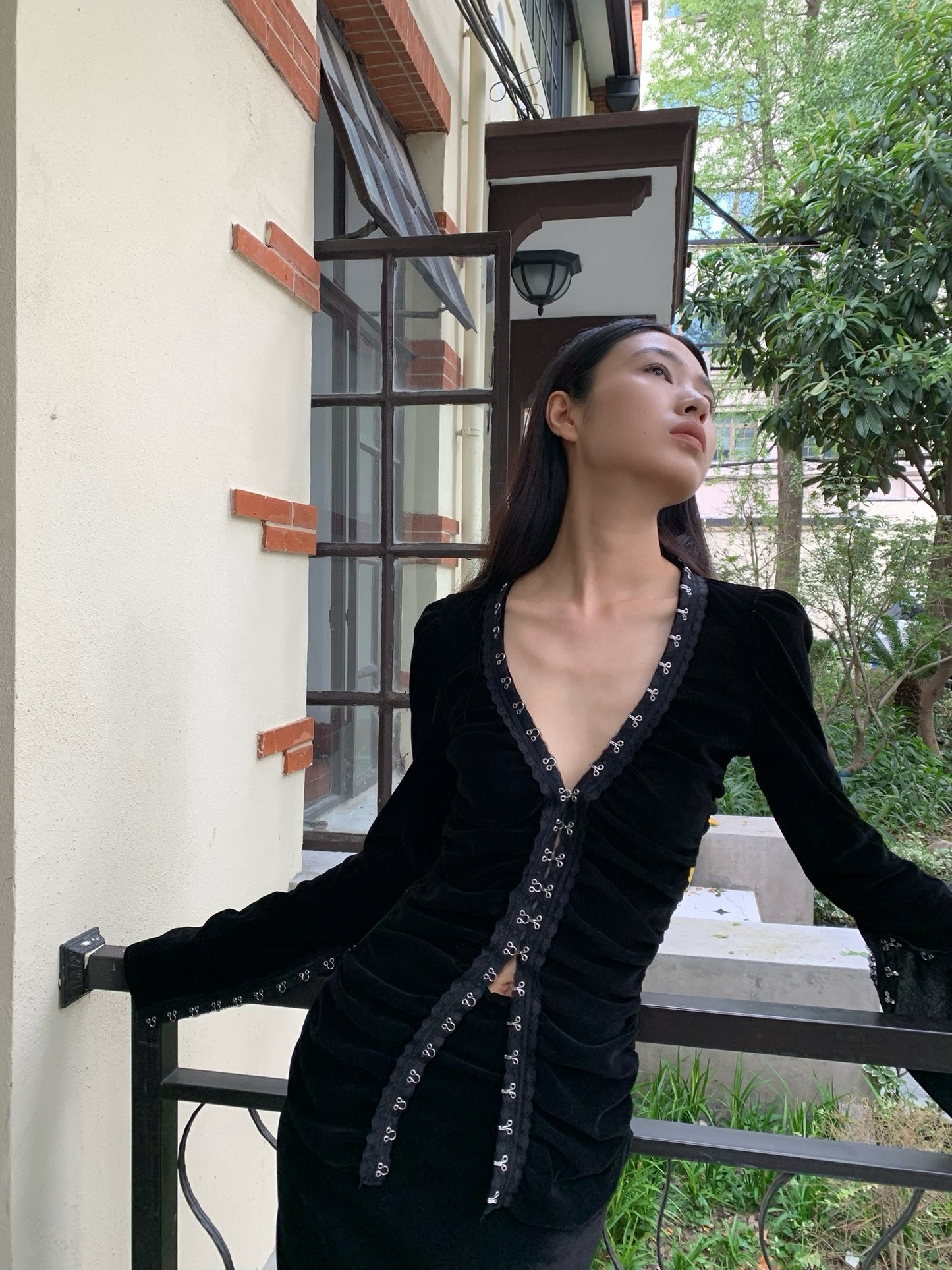 Black velvet set with skirt + hook button top (can be bought separately