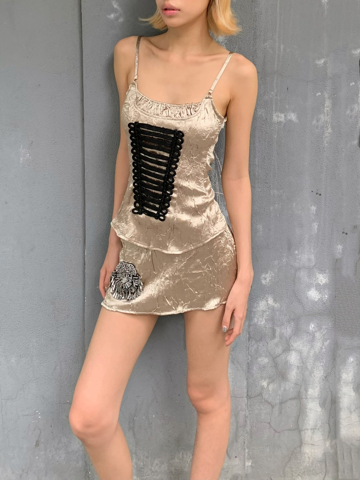 Napoleon-style golden halter top