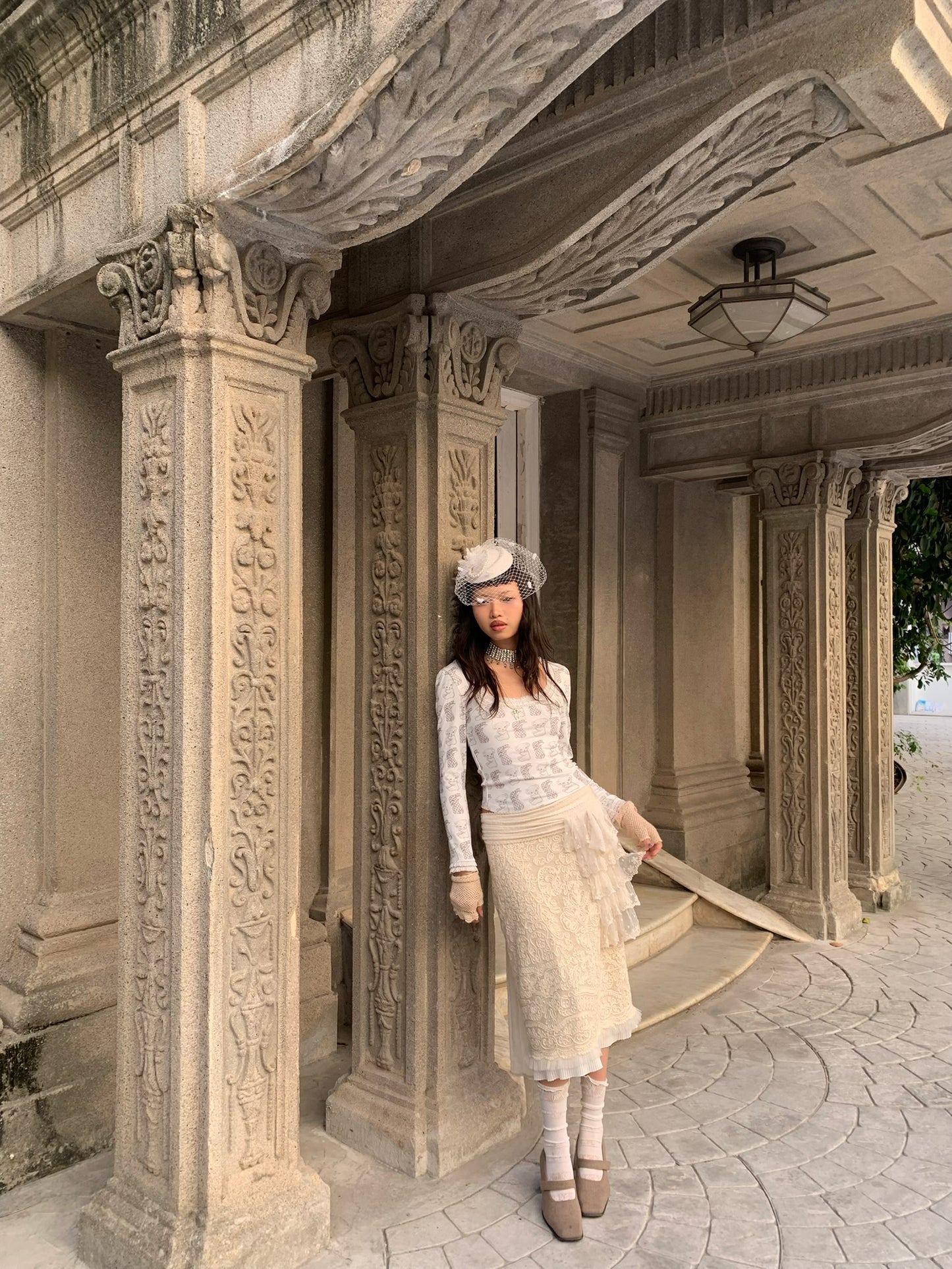 Embroidered Lace skirt With Thick lining
