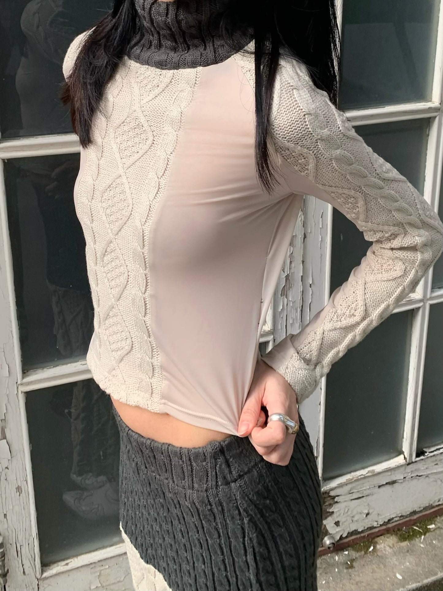 Original patchwork knitted stretch slimming design top + half skirt （can be bought separately