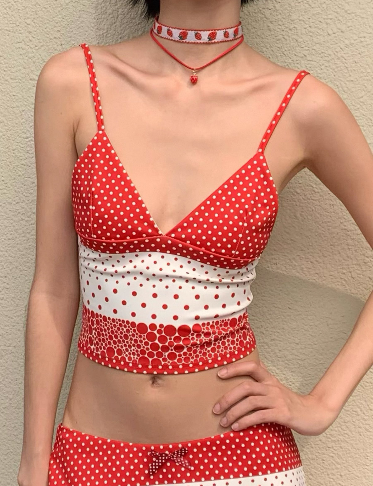 Orange soda polka dot printed three-piece swimsuit bikini - can be purchased separately