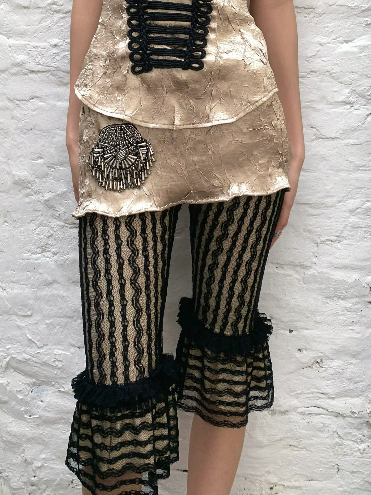 Black and White lace retro striped leggings trousers pants