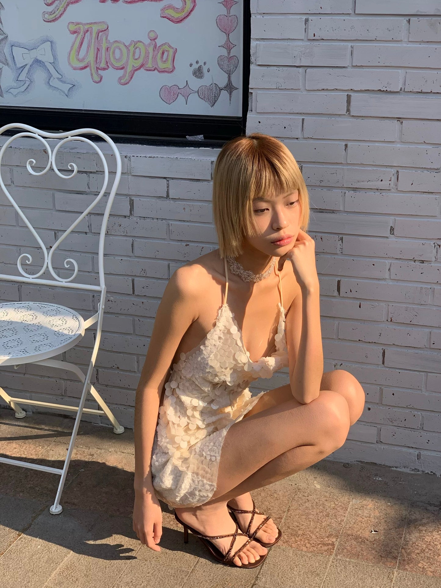 Beautiful mermaid-style with nude color, glittery sequins top