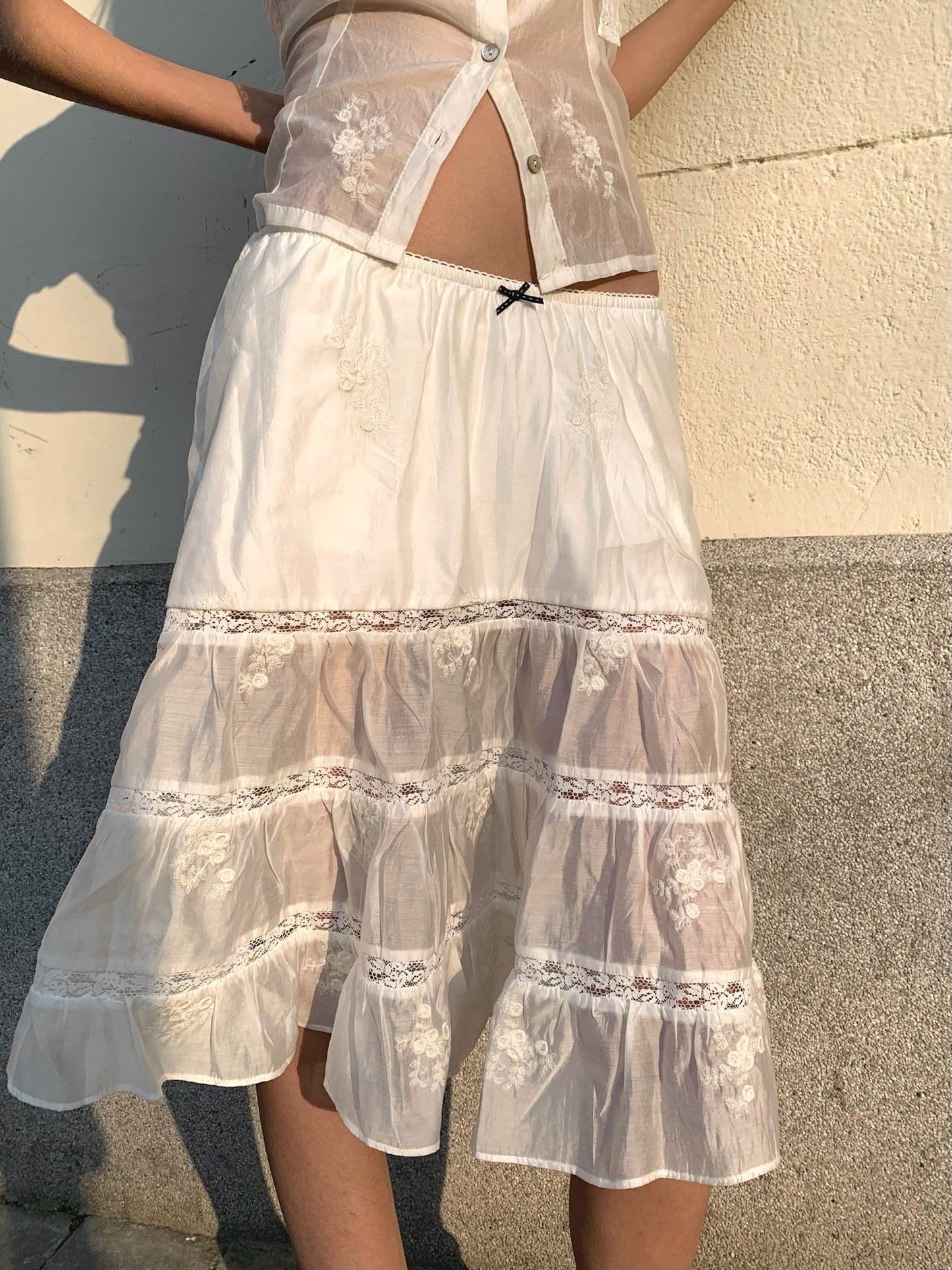White lace cute Tencel cotton A-line skirt