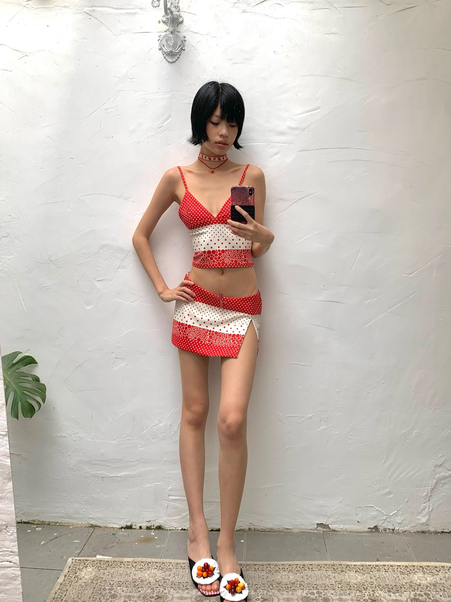 Orange soda polka dot printed three-piece swimsuit bikini - can be purchased separately