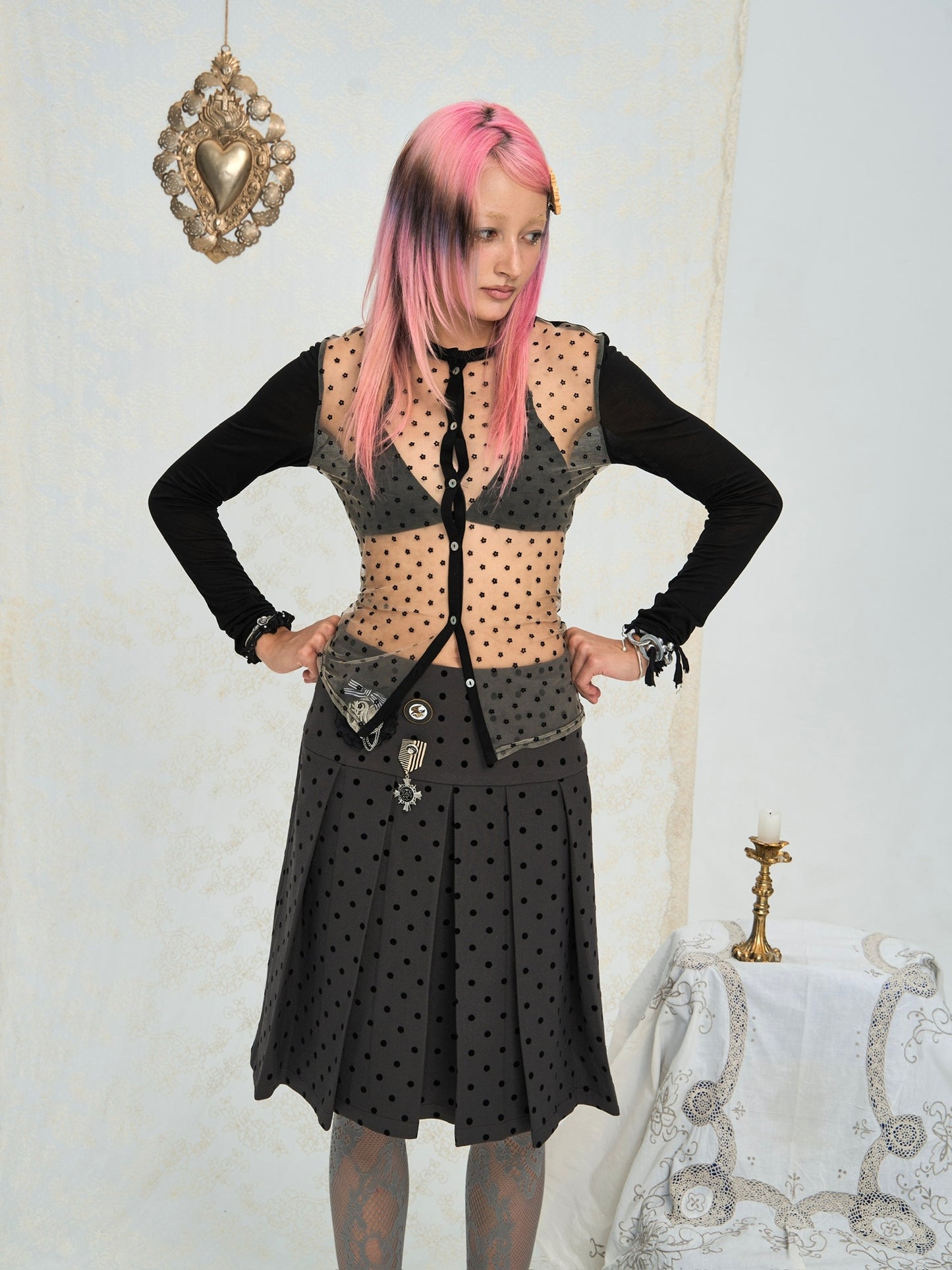Patchwork black knitted cardigan