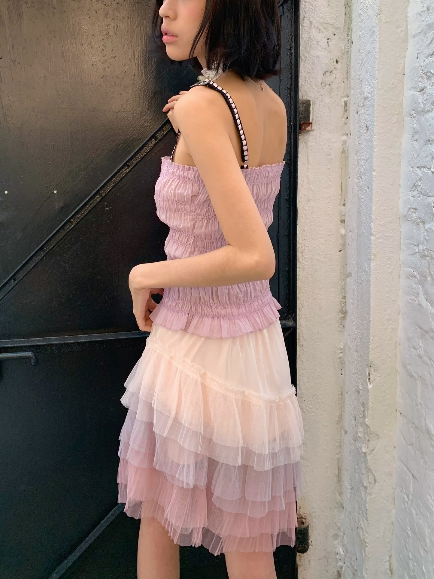 Purple playful and cute pleated fitted  top
