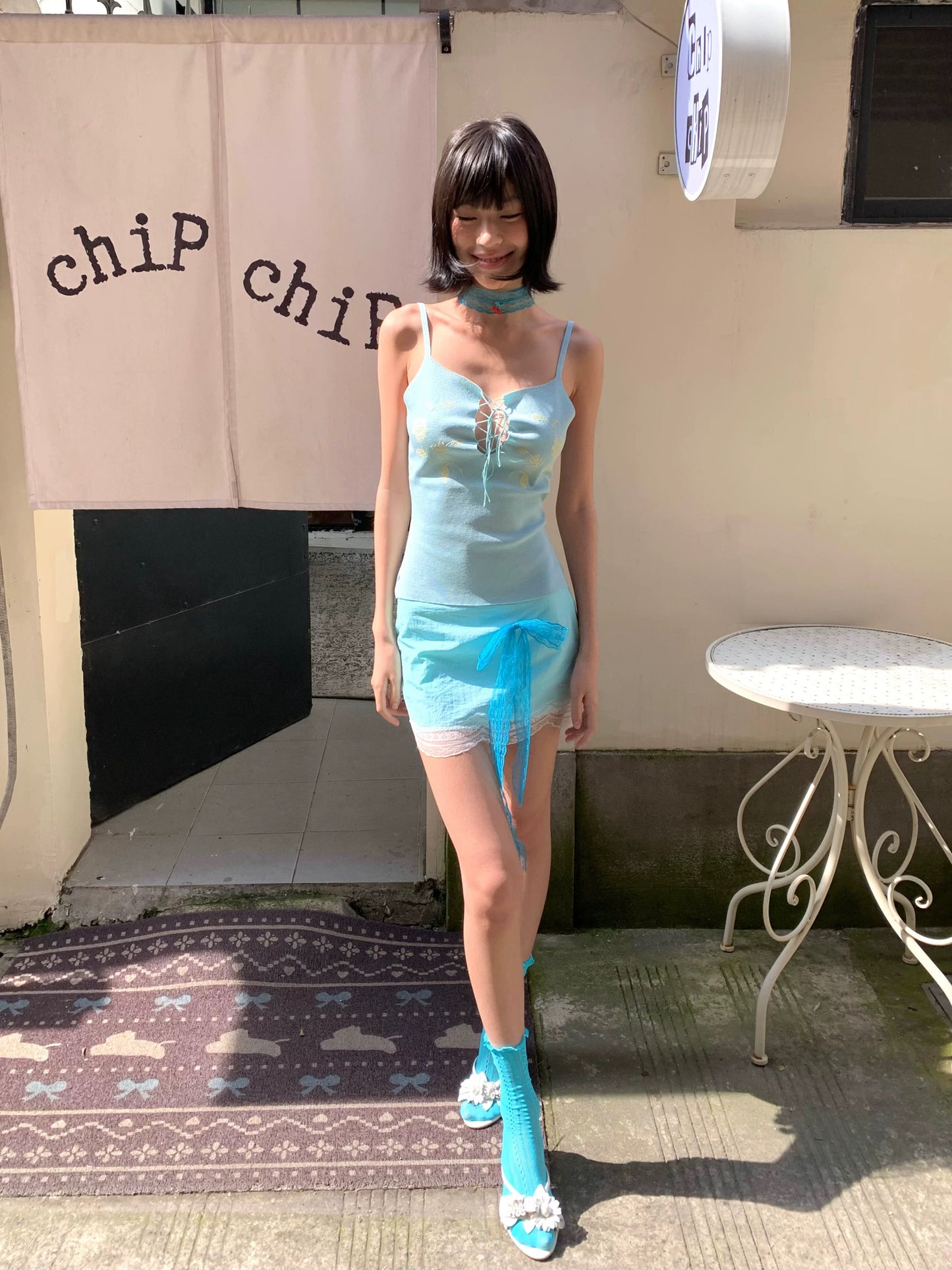 Blue vertical stripe ankle socks