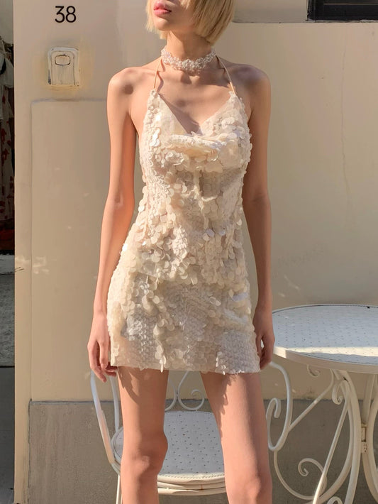 Beautiful mermaid-style with nude color, glittery sequins top
