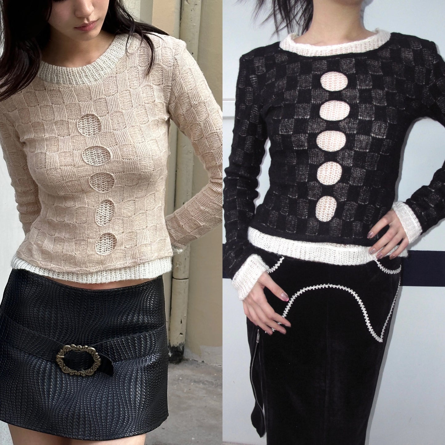 Warm and soft two-in-one top (beige or black)