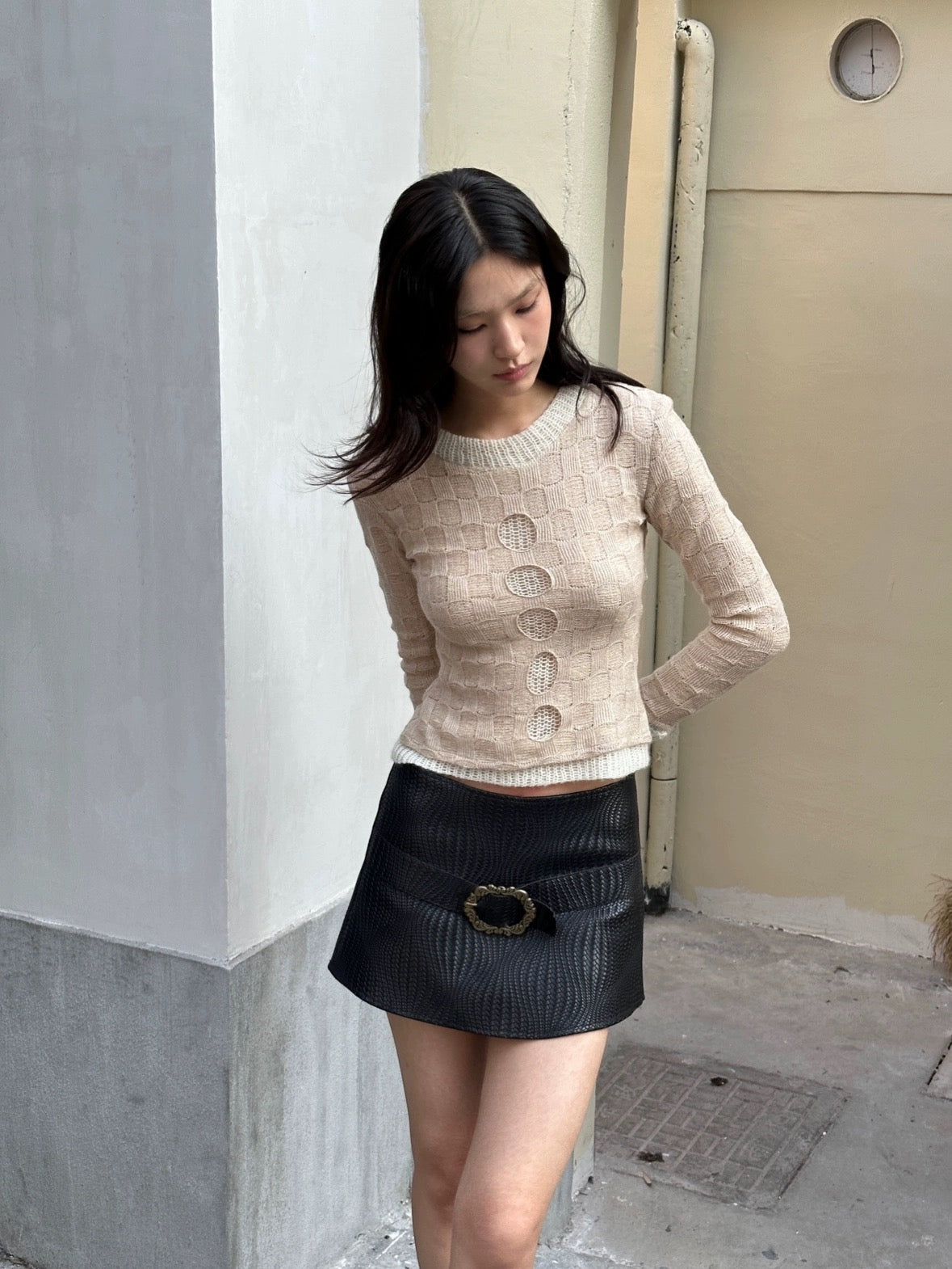 Warm and soft two-in-one top (beige or black)