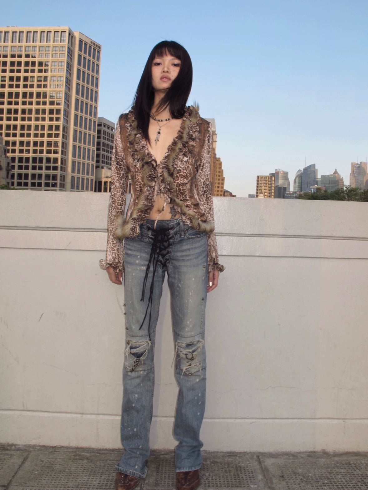 Sexy spicy leopard print chiffon long sleeve cardigan top